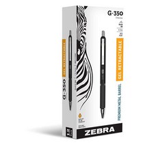 지브라 ZEBRA Pen G-350 리트랙터블 젤 펜 미디엄 포인트 0.7mm 스페이스 블랙 배럴 블랙 래피드 드라이 잉크 12팩 모델: 40710, Black Barrel_12 Count (Pack of