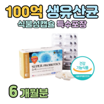 100억 보장 프로바이오틱스 유산균 유상균 하루 1캡슐 식물성 포장 락토 바실러스 람노서스 람노스 유해균 억제 배변활동 원활 장 건강 도움 홈쇼핑 프리미엄 영양제 성분 비교, 6개월치, 500mg x 60캡슐 (하루 1캡슐)