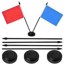 Qoupln 12세트 미니 깃발 스탠드 테이블 플래그 홀더 2홀 책상 블랙 베이스 데스크탑 모래 스틱 포함 사무실용 소형 481387