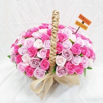 영하우스 비누장미 100송이 꽃바구니 생일꽃바구니 축하꽃바구니 배달 고급형 기념일 프로포즈꽃배달 로즈데이장미 환갑 칠순 팔순 비누꽃 선물, 진핑크+대박나세요