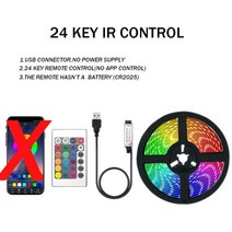 무드줄조명 간접 부착식 RGB 5050 블루투스 LED 스트립 조명 방 테이프 TV 밴드 백라이트 다채로운 어린이 USB 리본 5V, [02] IR 24Key, [01] None Waterproof, [01] 1m Full Kit