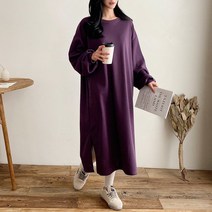 빅걸스토리 여성용 빅사이즈 무지 기모 라운드 따뜻한 롱 원피스