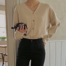 여성용 베이직 루즈핏 브이넥 데일리 가디건 봄 가을
