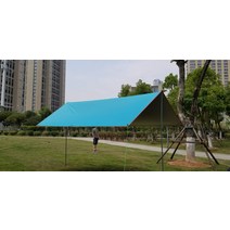 캠핑 차박 차량용타프 돔 대형 삼각 차양 차광막 경량 백패킹 타프 그늘막 옥상 윈드스크린, 5X3m 하늘색 두 개의 지지대 못 로프