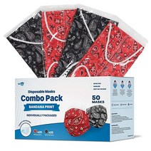 WECARE 일회용 안면 마스크 개별 포장 - 50팩 스프링 프린트 3겹, Bandana Print