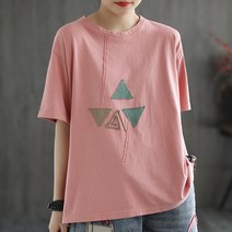 여성 프린팅 반팔 라운드넥 포켓티셔츠 오버핏 5부티