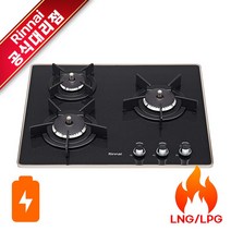 빌트인 3구 가스레인지 블랙펄 (INPF301BD) 건전지 교체형, 프로판가스-(LPG), 낮은케이스(ES-L6001T)