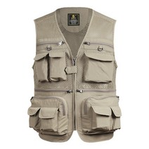 낚시 조끼 통기성 낚시 여행 메쉬 조끼 지퍼 포켓 남성 낚시 자켓 여름 작업 조끼 야외 활동, 5xl, 체코, 카키색 옷감