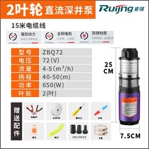 심정 펌프 잠수 우물 지하수 고양정 스테인리스 24V, 72V 2 임펠러 7m 라인 650W
