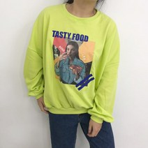 빅걸스토리 여성용 빅사이즈 푸드 전사 레터링 루즈핏 맨투맨
