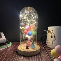 Kksu 발렌타인 데이 크리스마스 년 선물 생일선물 간단한선물 말린 꽃 장식 영원한 장미 유리 돔 밤 LED 조명 꽃 장식, 유리덮개-고백풍선-공주왕자형(난등)