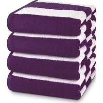 Utopia Towels 카바나 스트라이프 비치 타월 4팩 76.2 x 152.4cm30 60인치 오버사이즈 100% 링 스펀 면 수영장 흡수력이 빠른 건조 목욕 욕실용 및 수영, Plum, Plum_Pack of 4