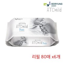 땡큐온 보령 아토마일드 물티슈 베이직 리필 80매 x6개, 단품