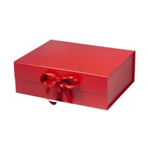 단단한 자석 닫힘 리본 장식 선물 포장 박스, 레드