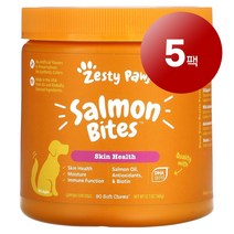 리암마켓 Zesty Paws 제스티 포우즈 강아지용 면역 건강한 피부 털 관리 보충제 오메가 바이트 연어맛 소프트 츄 90정 1팩, 5팩
