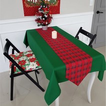 크리스마스 식탁보 6종 테이블보 2인 4인 6인 원형 체크, 01 무지-그린