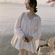 블라우스 여름 레이스 셔츠 프릴 린넨 스트링 루즈