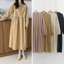 잔골덴 차이나카라셔츠 롱 플레어원피스 ER