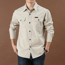 POMTOR 남성 캐주얼 긴팔 셔츠 포켓 무지 워싱 빅사이즈 남방