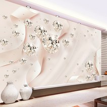 붙이는 포인트 접착 벽지 시트지 사용자 정의 현대 3D 크리 에이 티브 핑크 리본 실크 벽화 다이아몬드 보석 벽 장식 침실, [01] 1 ㎡, [03] 3D Relief