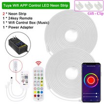 네온플렉스 Tuya-스마트 와이파이 LED 네온 스트립 조명 RGB 밝기 조절 방수 12V 음악 실리콘 테이프 블루투스 앱 원격 음성 제어, [06] Tuay Wifi 2 Reel, [02] US Adapter, [05] 5m per reel