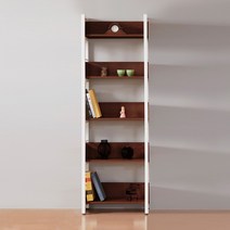 제련공단 철제책장 600 5단 사각프레임 책장 진열장 장식장 책꽂이 수납 선반, J02_화이트프레임_월넛(CO)