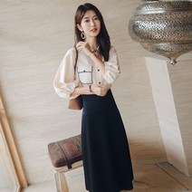 일본의 작은 남성 패션 연령 감소 기질 여신 팬 2 세트 스커트 높은 감각 여성의 여름 외국 착용, 살구 코트 블랙 스커트 세트 