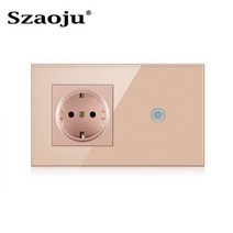 Szaoju 라이트 스마트 Switch1/2/3 Gang 1Way 터치 스위치 EU 플러그 벽 소켓 크리스탈 유리 패널 백라이트 홈 벽 스위치, 10 146 Ger gold 1gang