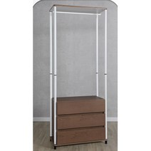 3단 서랍장 드레스룸 600 시스템 행거 싱글옷장 옷방, 블랙오크브라운