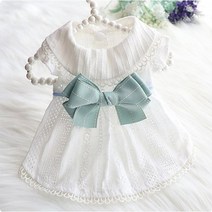 강아지 펀칭 민트리본 화이트 원피스 산책옷 여름옷 포메라니안옷 웨딩드레스