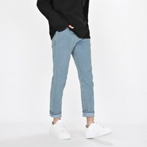 데님공방 남성용 밴딩청바지 슬림일자핏 스판 중청 워싱 데님팬츠