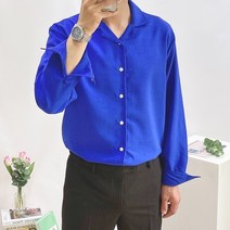 남자린넨셔츠 오버핏 오픈카라 코발트블루셔츠
