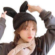 골프의류 골프웨어 올 매치 솔리드 컬러 귀여운 토끼 귀 모자 여성용 겨울 소녀 하트 문학 유행 플러시 베레모 비니