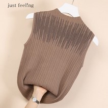 just feel!ng 여성 아이스 냉감 니트 나시 반폴라 민소매 티셔츠 무드 이너티 기본티 탑상의