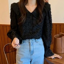 [랜덤플레이] 레이스 카라 숄 도트 블라우스