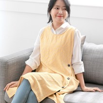 데코에버 찰랑 파스텔체크 원피스앞치마 옆주머니형, 노랑, 1개