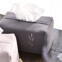 라벤더 자수 린넨 사각 티슈케이스 면 티슈커버 2color, 02.진보라