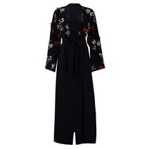 제이즈 아바야 두바이 Kaftan 아랍어 이슬람 드레스 여성 카디건 히잡 라마단 Eid 자수 꽃 긴 소매 아랍 의류
