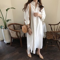 무무씨 레이 여성 빅사이즈 가을 셔츠원피스 화이트 블루