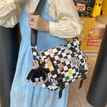 일본 귀여운 여성 격자 무늬 메신저 가방 커버 어깨 Crossbody 달콤한 십대 소녀 바둑판 토끼 핸드백