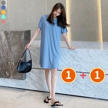 여름 미니 캐주얼 편안한 루즈핏 휴양지 홈웨어 반팔 골지 원피스