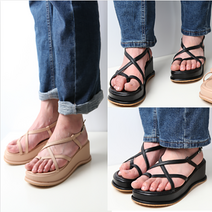 발편한 샌들 키높이 발목 스트랩 발볼넓은 편한 통굽 웨지 여성 쿠션 샌달