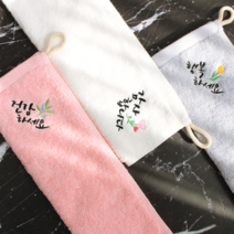어메니티타올 무형광 40수 캘리 자수 고리수건 1매 행사 답례품, OPP 비닐포장, 피치핑크(건강)