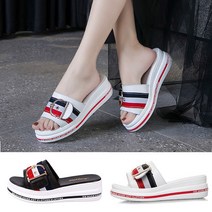 엣지걸슈즈 1826 쿠션 버클슬리퍼 통굽 웨지 여성 사무실슬리퍼 뮬 편안한슬리퍼 키높이 5.5cm굽