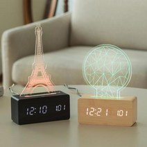감성 무드등 LED 탁상시계 디지털 전자 무소음 예쁜 테이블 책상 알람 음전자 침실, 로맨틱 메이플/에펠탑