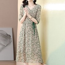 5부 허리 여리여리한 원피스 시원한 캐주얼원피스 쉬폰 플라워캐주얼원피스