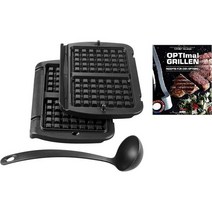 Tefal 테팔 붙지 않는 와플 플레이트 인서트 + Optigrill용 국자 레시피 북 포함 코팅 벨기에 와플용 세척 용이 식기세척기 사용 가능, Waffle plates + ladle + recipe