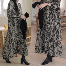 하늘바라기 여성용 레오파드 속기모 롱 원피스