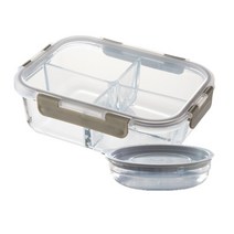 락앤락 내열 유리 나눔 밀폐용기 [+가쯔 용기] 냉동 밥 보관 용기 전자레인지 반찬통 칸칸이 직사각 용기, 4칸 1520ml +가쯔