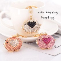 큐빅 돼지 인형 모형 열쇠고리 (하트돼지) 에어팟키링, 3)화이트
